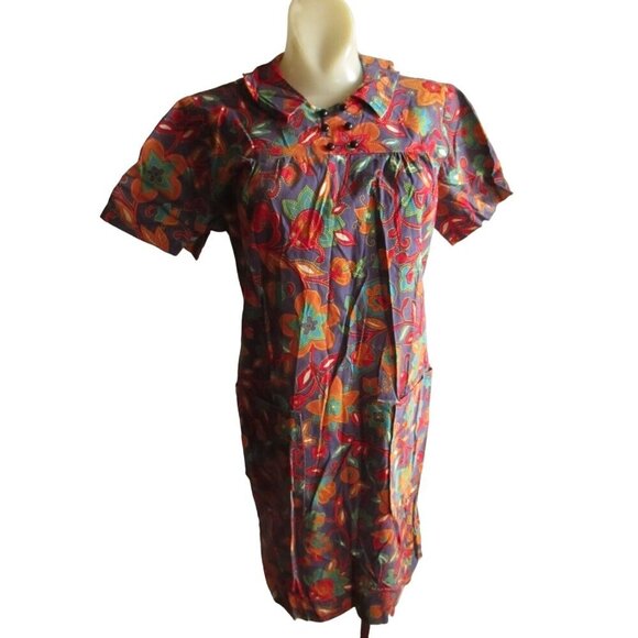 Vintage Housedress 1960's Dress MCM 8 Medium 50's Handmade Chore Pockets Zipback - Picture 1 of 9